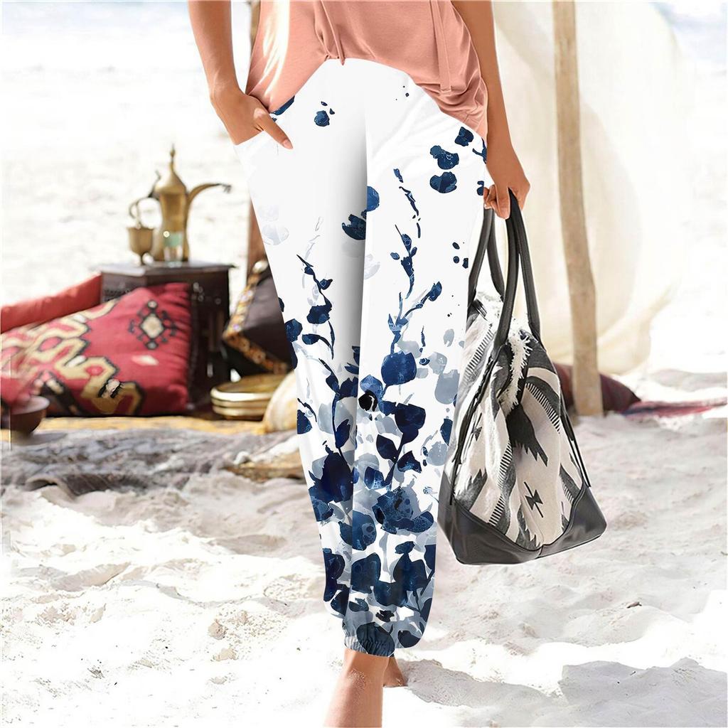 Women's Casual Fashion Print Straight Leg Pants Pants With Pockets