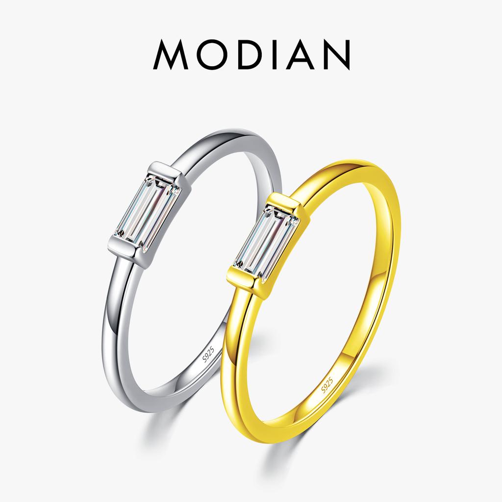 Modian 925 Silver Fashion Emerald Cut Shiny Clear CZ Wedding Female Rings for Women Simple Rectangle Ring Fine Jewelry