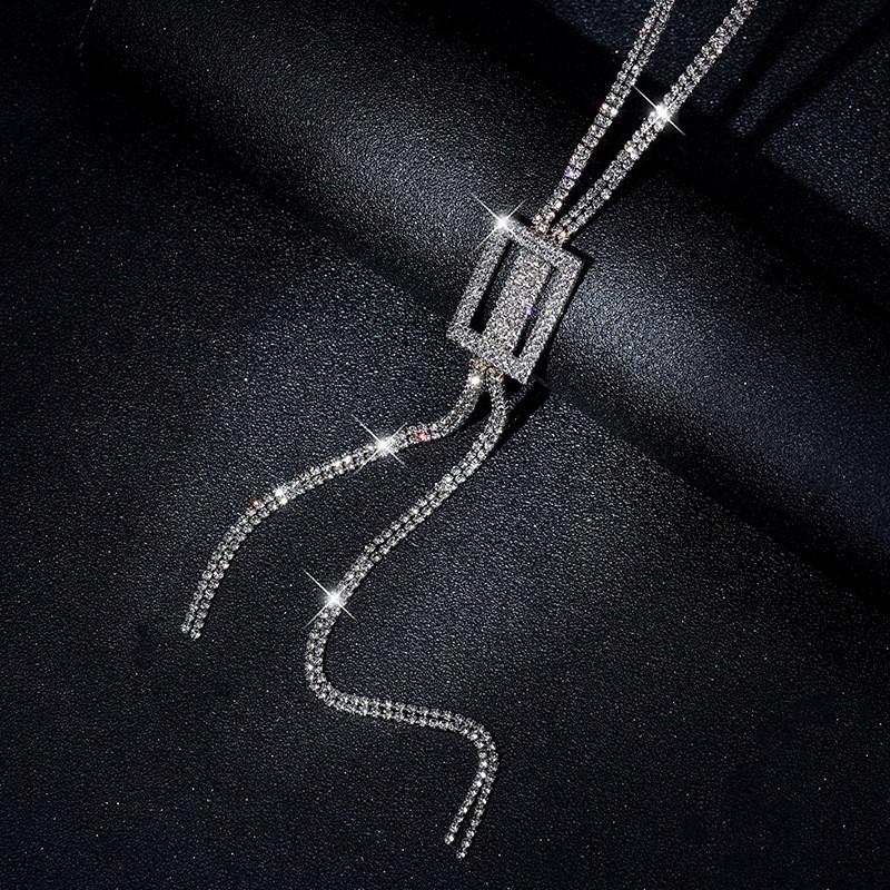 Decorative Long Elegant Necklace For Women In Alloy With Geometric Design And Accents Crystal