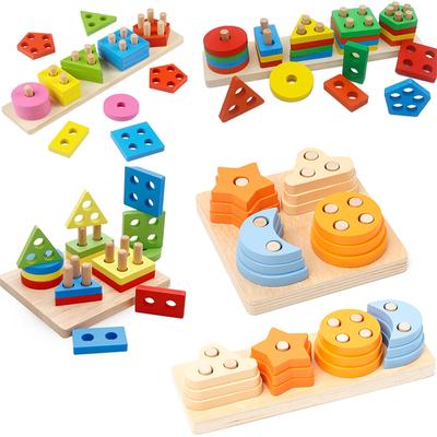 Montessori Drewniane Zabawki Edukacyjne Dla Dzieci 1 2Y Kształty Dla Dzieci Sortowanie Kolorów Bloki Puzzle Dla Maluchów Duże Zabawki Geometryczne Do Układania