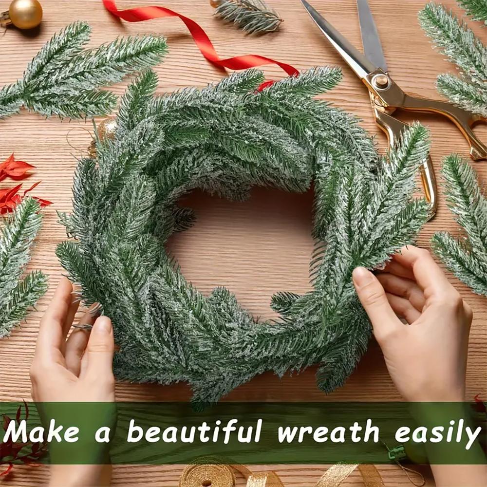 Artificial Pine Needles Branches Garland Green Plants Christmas Fake Christmas Greenery for Xmas DIY Garland(Snow Covered Style)