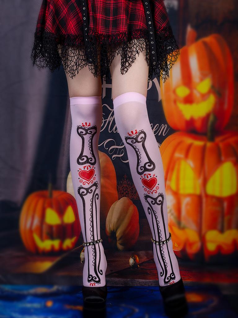 Over Knee Stockings Kids Summer Black High Stockings Japanese College Trendy Bones Halloween Socks