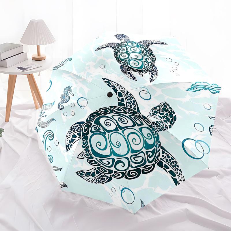 1PC Sea turtles Seahorses Umbrella-8-Rib Reinforced, Automatic Open, Lightweight & Durable, Fashion Accessory for Outdoor, Beach L0380