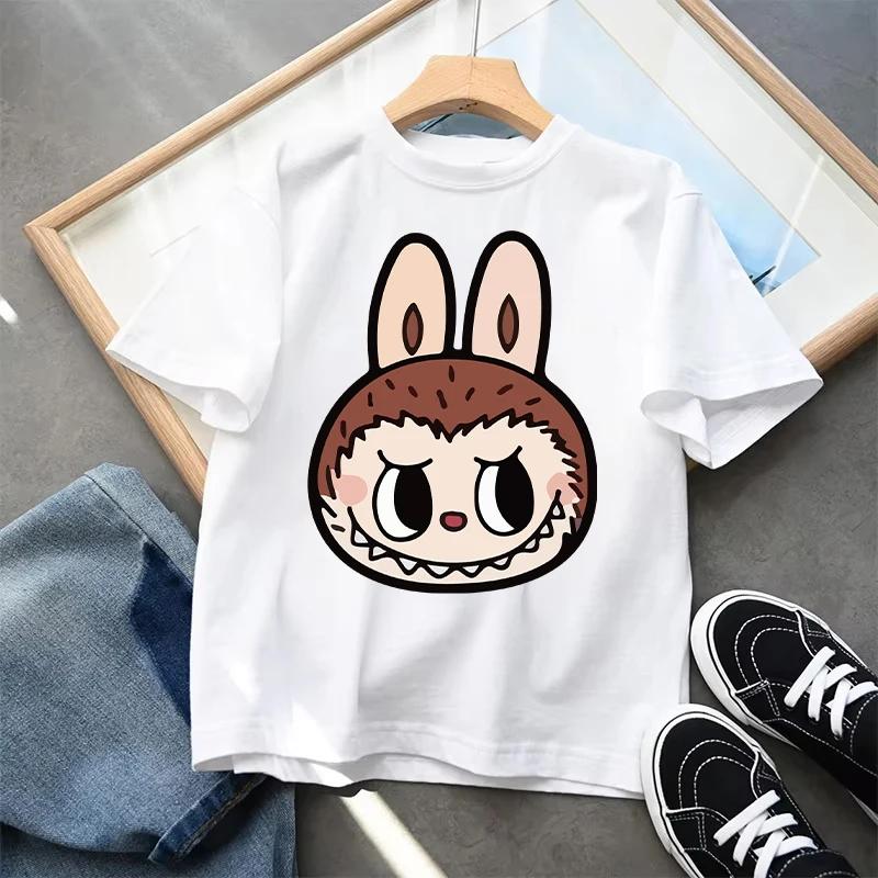 Labubu T-shirts Children Cartoon Cute Short Sleeved Shirt Boys Girls Summer Travel Fashion Clothing White Kids Clothes