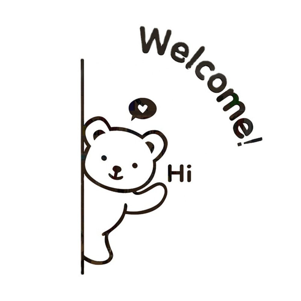Self-adhesive Welcome Bear Stickers Artwork Bear Signs Ornaments Welcome Wall Decal  Milk Tea Shop