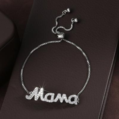 Trendy MaMa MOM Bokstav Zirkonia Kobber Armbånd For Kvinner Mor Gullfarge Metall Krystall Armringer Morsdag Zirkon