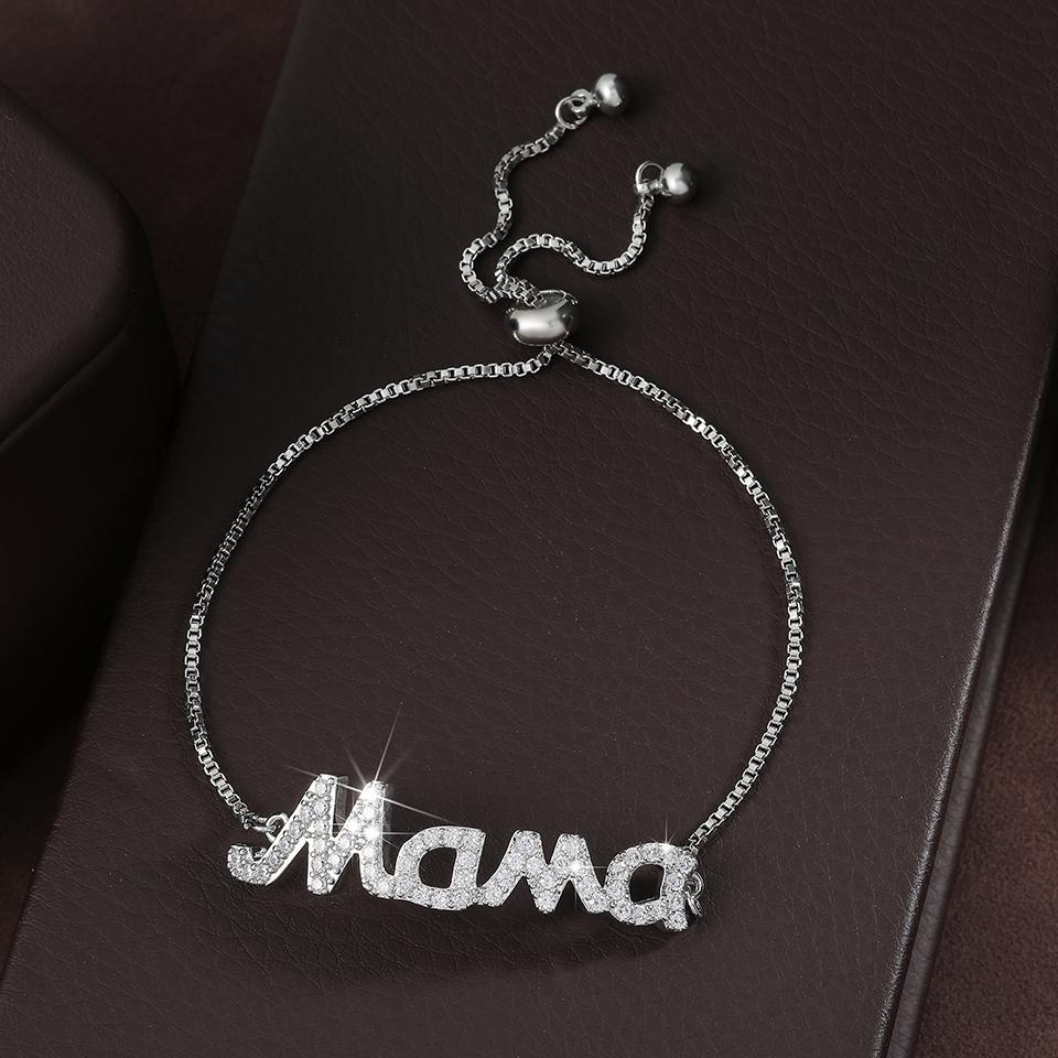 Lucky Star Jewelry Women's Gold Trendy Mama Mom Letter Cubic Zirconia Copper Bracelets For Mother Color Metal Crystal Bangles Mother's Day Zircon