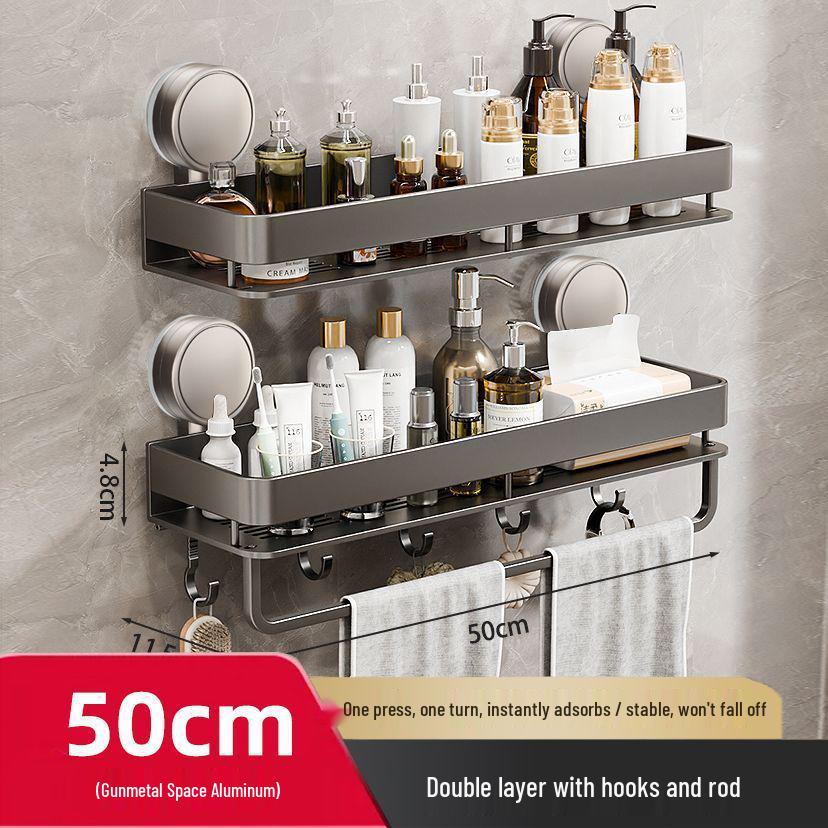 No-Drill Wall-Mount Bathroom Storage Rack with Suction Cup