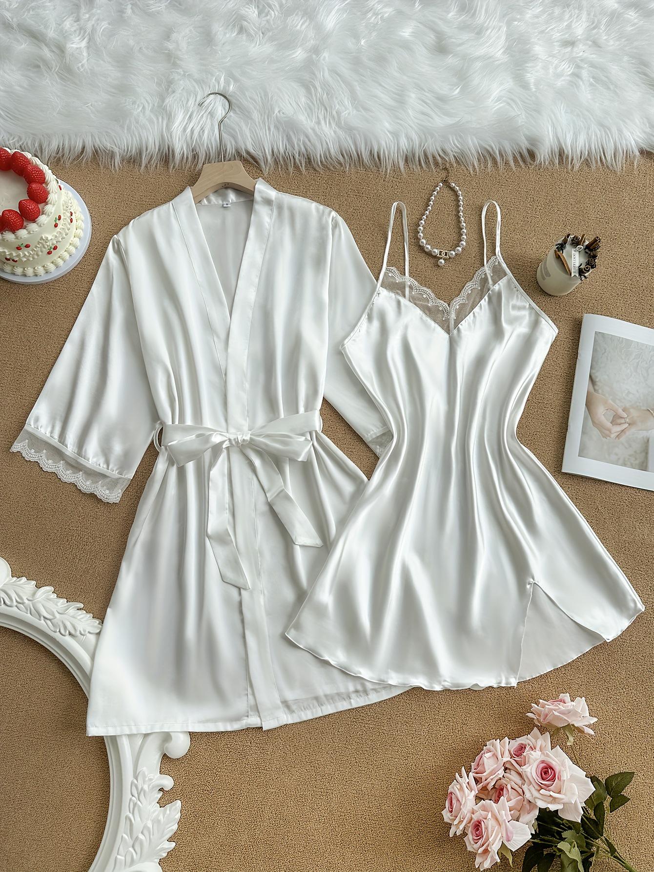 

Европейская и американская летняя сексуальная пижама с шелковистой текстурой: Комплект из двух предметов: ночная сорочка с длинным рукавом и халат – удобная женская домашняя одежда на завязках. Medium