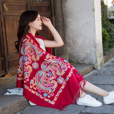 Winter Women Embroidery Cashmere Scarf Paisley Pashmina Shawl Ladies Warm Blanket Scarves National Fringed Foulard Wraps