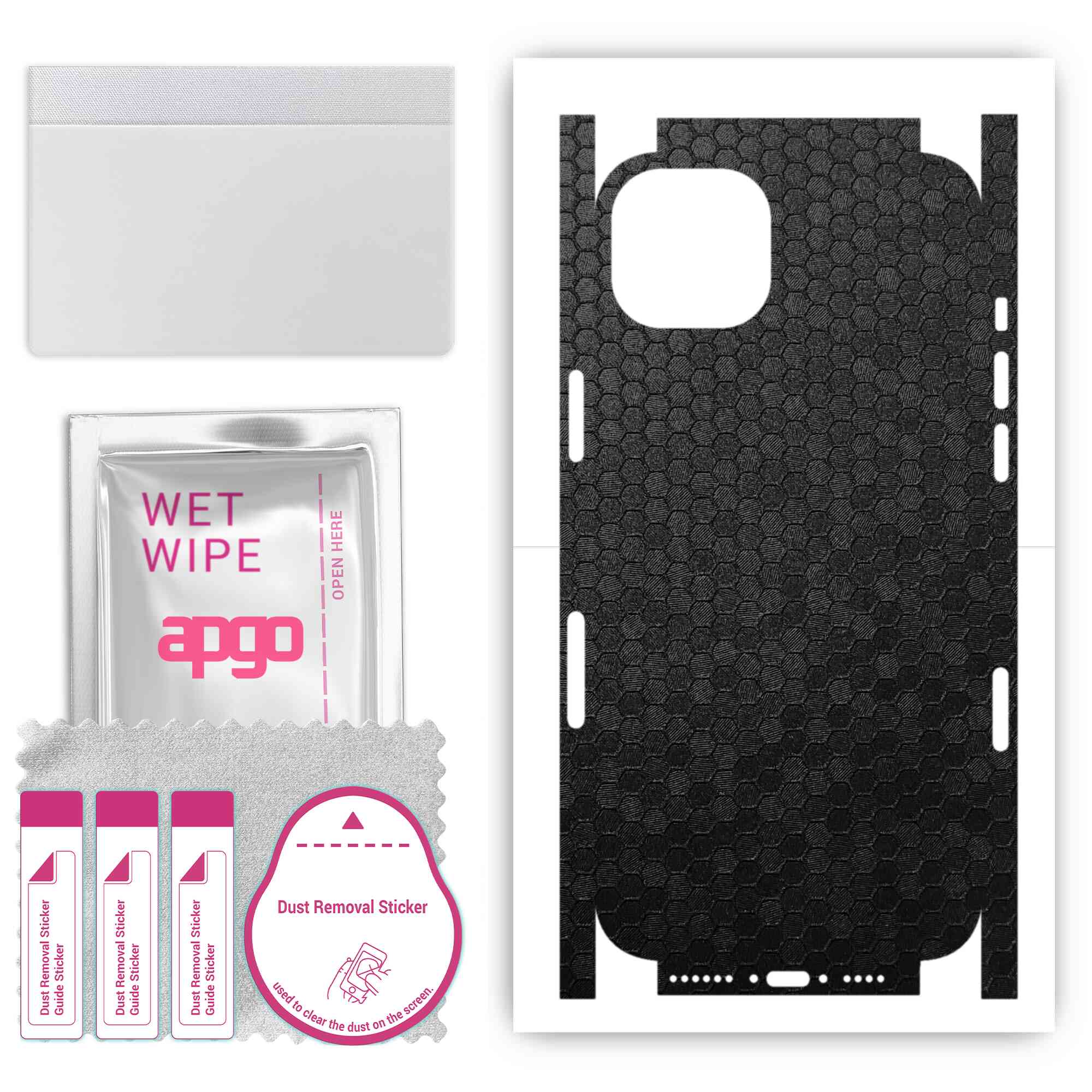 

Apgo Protective Skin Sticker for the back+sides compatible with Apple iPhone 15 Plus, Full Wrap Film, Foil, Vinyl - Pattern Black Honeycomb