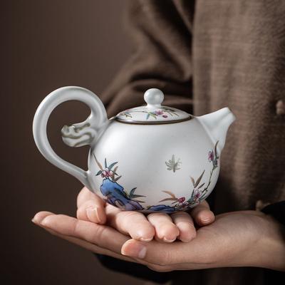 Tetera de porcelana Ru estilo cortesano con flores de cerámica, tetera Xishi, juego de té de kung fu para el hogar, tazas de té de boca ancha