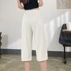 Summer Ice Silk Casual Pants Elastic Waist Pockets Cropped Pants Solid Color Wide Leg