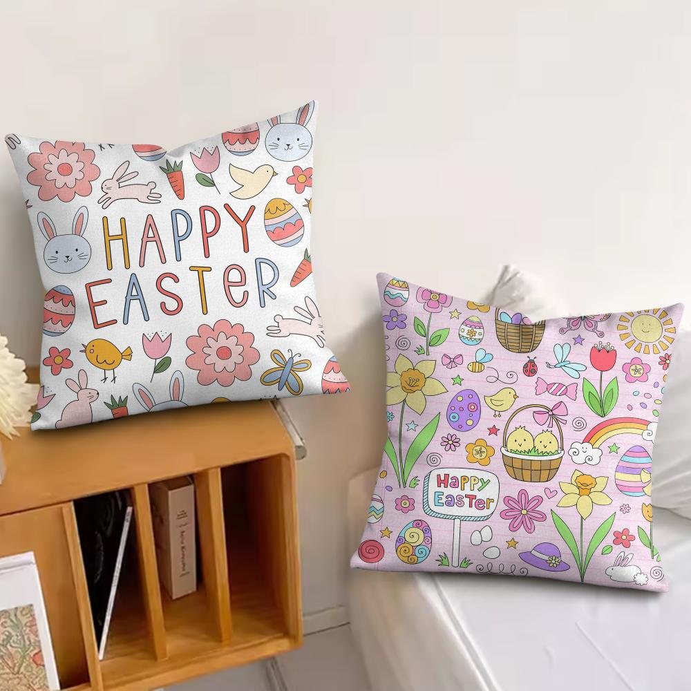 Easter Element cute Cushion Cover Silky Short Plush Invisible Zipper Dustproof Sofa Pillow Case for Home Decor