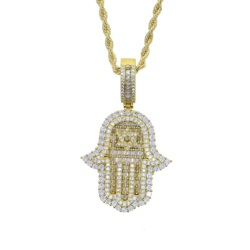 Hip Hop Star Pendant Necklace With Zirconia Crystals Gold Or Tone Chain Men