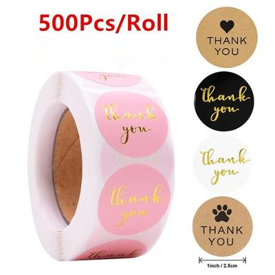 500pcs Pink Paper Label Stickers Foil Thank You Stickers Scrapbooking 1'' Wedding Envelope Seals Handmade Stationery Sticker