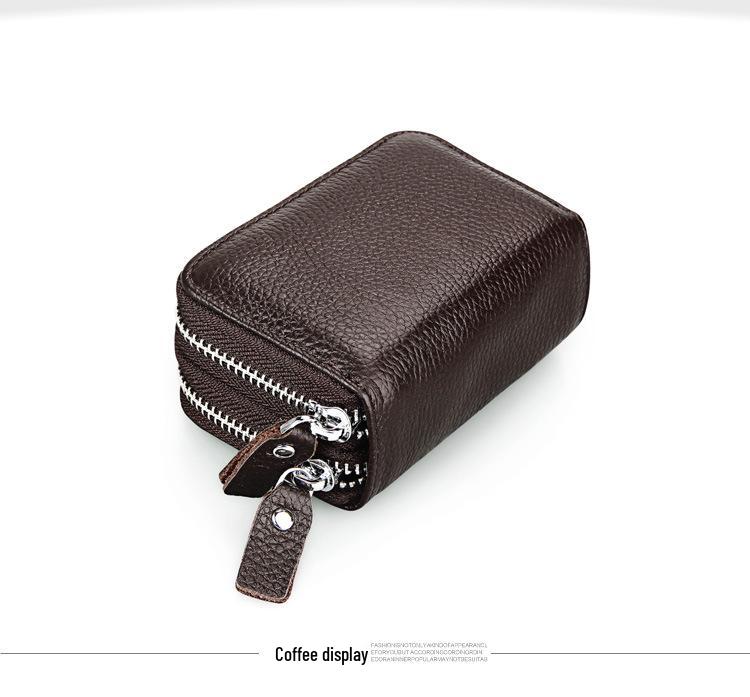 Anti-Magnetic RFID Cowhide Accordion Card & Coin Holder - Korean Style