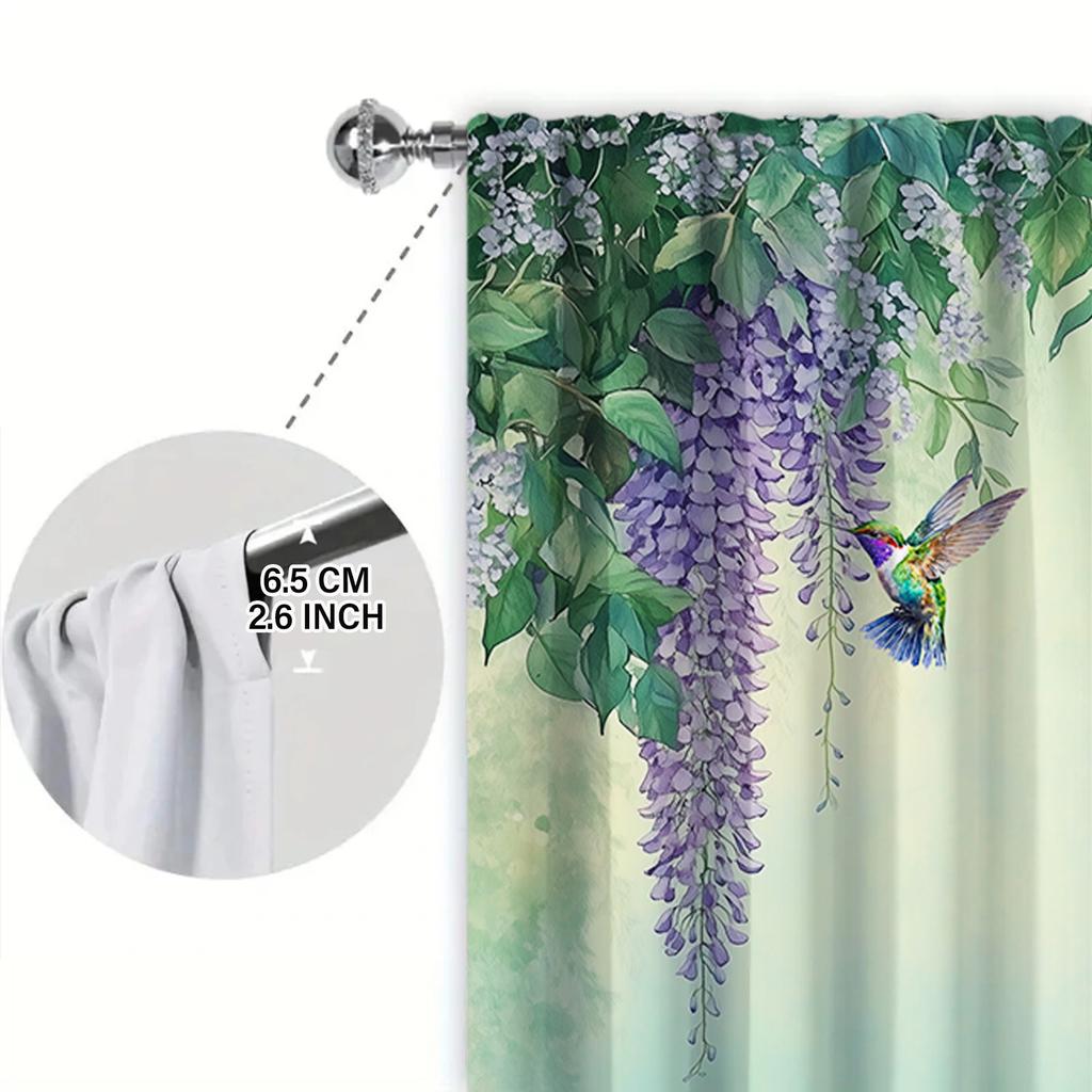 2pcs Wisteria Sinensis Printed Curtain for Home Decor - Rod Pocket Window Treatment for Bedroom, Office, Kitchen