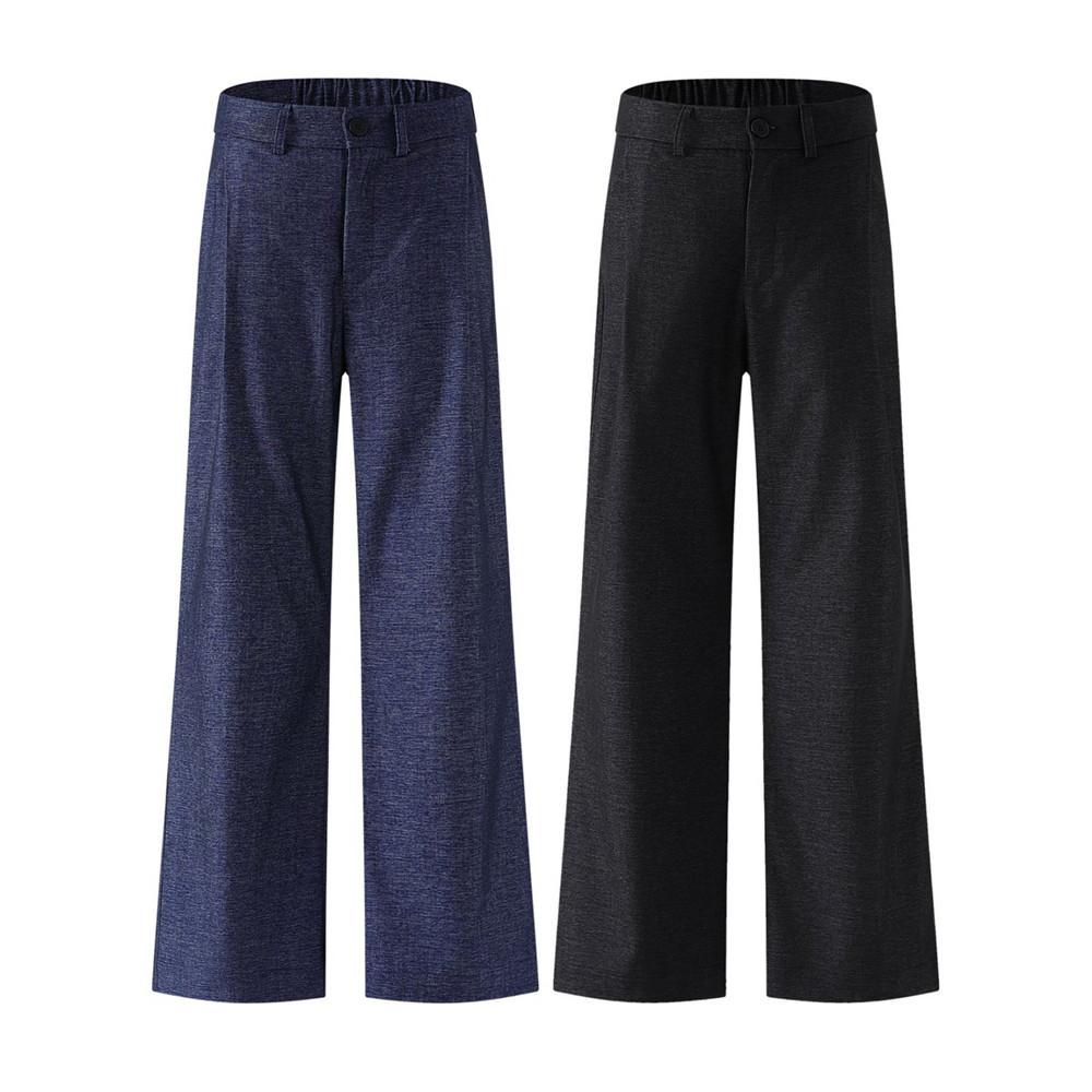 Europen American Mens Pants Commuting Elastic Waist Pleated Design Baggy Straight Trousers Summer Fashion Casual Suit Pants Male