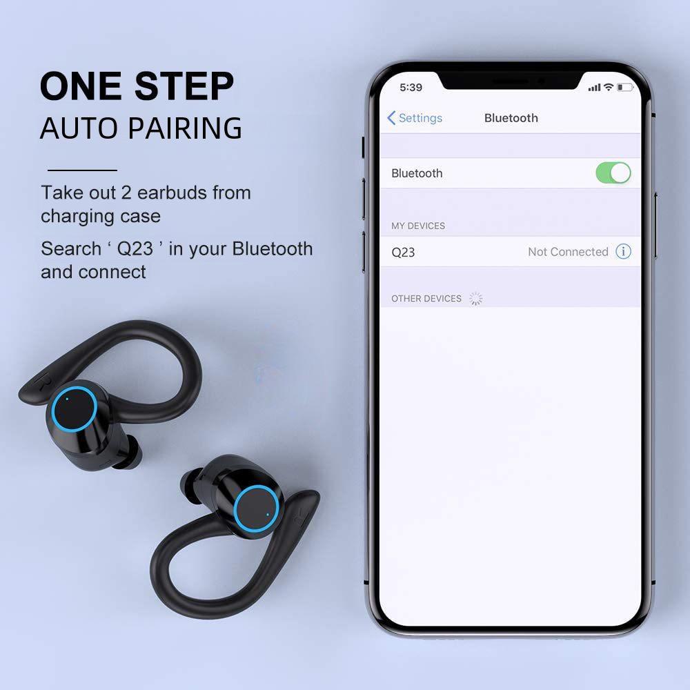 אוזניות ספורט אלחוטיות בלוטות' נוחות במיוחד עם ביטול רעשים, עיצוב וו לאוזן וחיי סוללה ארוכים