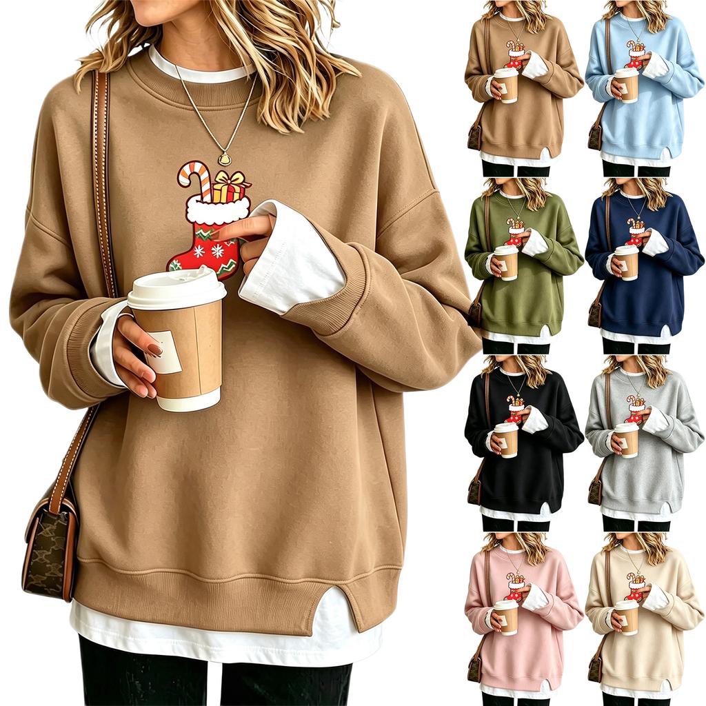 Women's Casual Christmas Print Loose Fit Long Sleeve Layering Sweatshirt