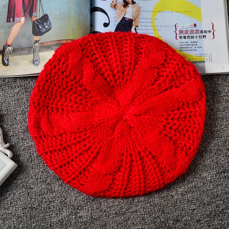 Varm Dame Elegant Strikket Beret Lue Høst Vinter Hverdagsluer Flettet Dame Slapp Baggy Luer
