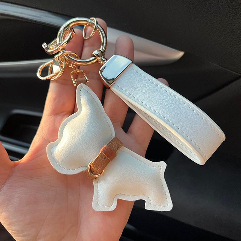1 Piece Multi-color Leather French Bulldog Puppy Car Keychain Creative Gift Bag Pendant Ornament Cute Car Key Chain