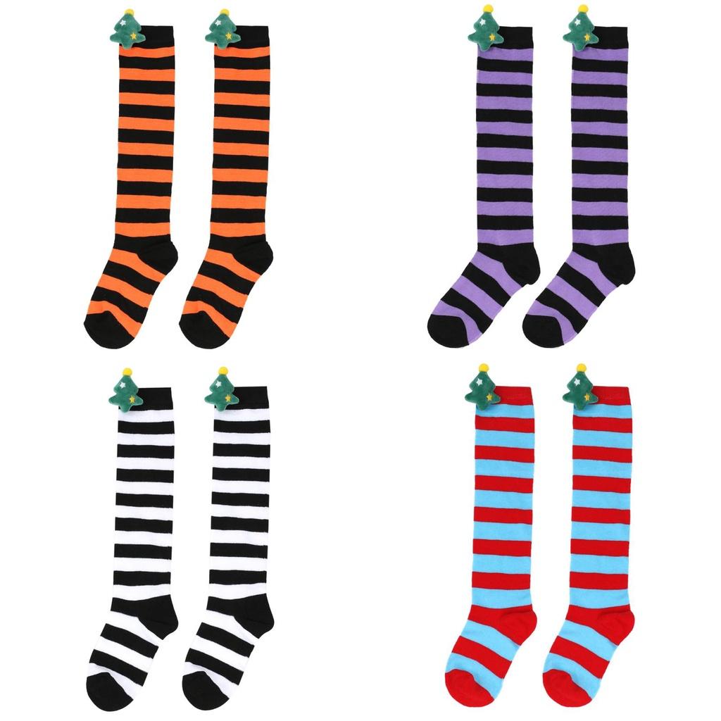 Cute Plush Christmas Socks For Kids Over The Knee Striped Cartoon Toy Socks
