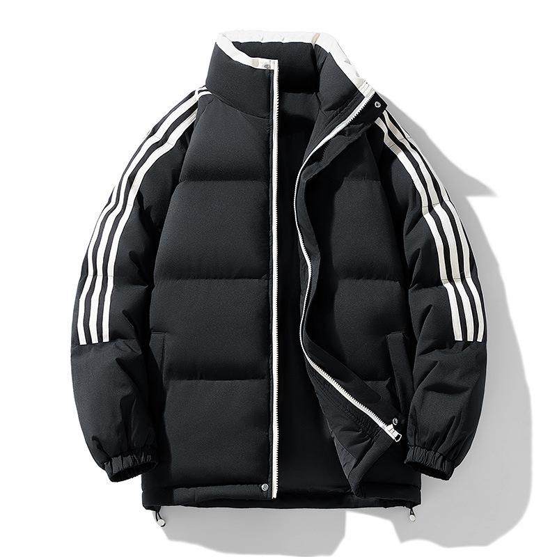 Cotton-padded Clothes Are the Same for Men and Women. Winter Stand-up Collar Loose Cotton-padded Clothes, Thickened Striped Bread Clothes