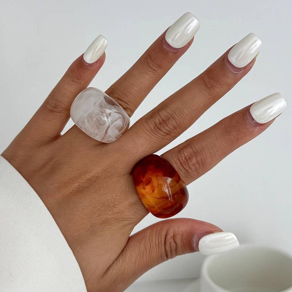 IngeSight.Z Y2K Korean Simple Resin Acrylic Rings Women Trendy Round Big Kpop Finger Knuckle Rings Aesthetic Jewelry Female Gift