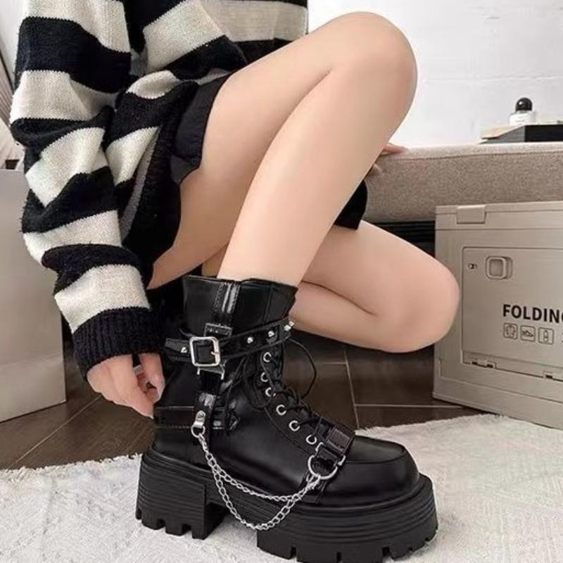 Fashion Studded Non Slip Booties Height Increasing Chunky Female Short Shoes High Quality Trend 2025 Large Size Warm Women's Ankle Boots