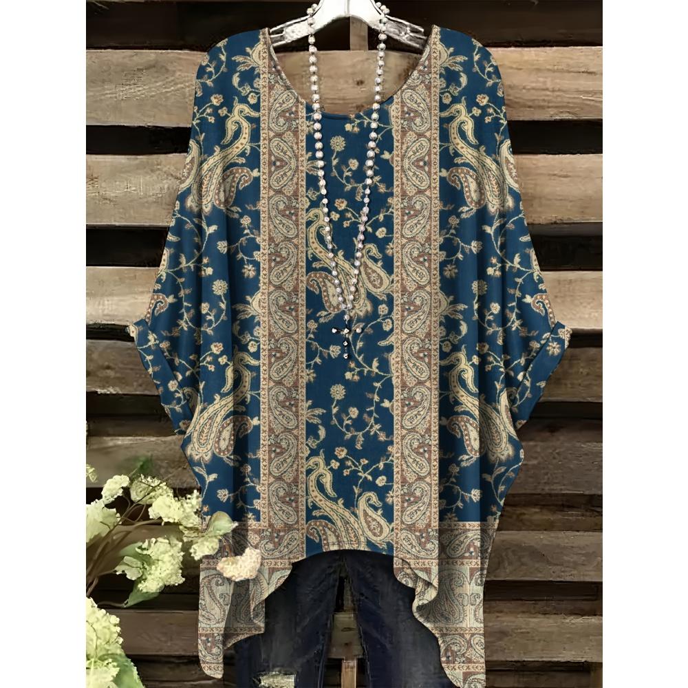 Sommer Damen T-Shirt Ethnischer Stil Gedruckter Frack Rundhalsausschnitt Lässig Bequem Y2k T-Shirt Vintage Damen Kurzarm-T-Shirt