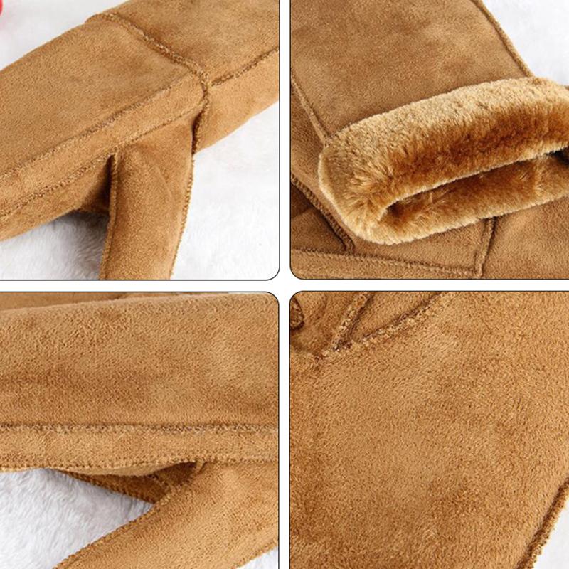 1Pair Heated Mittens Winter Riding Outdoor Windproof Full Finger Warm Gloves Cashmere Gloves Soft Warm Faux Fur Suede Leather