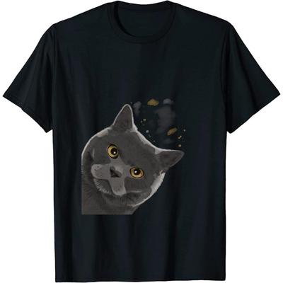 Funny Curious British Shorthair Cat T-Shirt Sweatshirt Hoodie Tank Top V-Neck for Men Women Kids