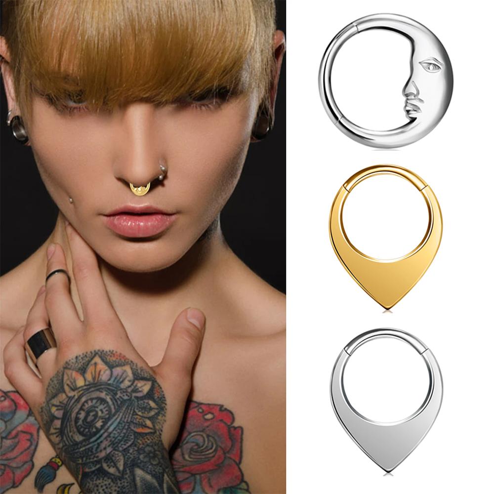 G23 Titan Spiegel Mond Wassertropfen Nasenring Septum Piercing Clicker 16G Segment Tragus Knorpel Daith Creolen Schmuck