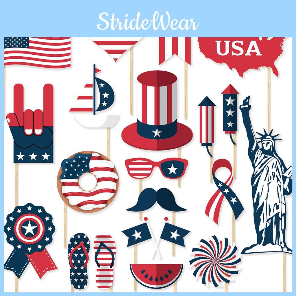 American Independence Day Photo Props Set With 20 Paper Party Decorations For Celebrations