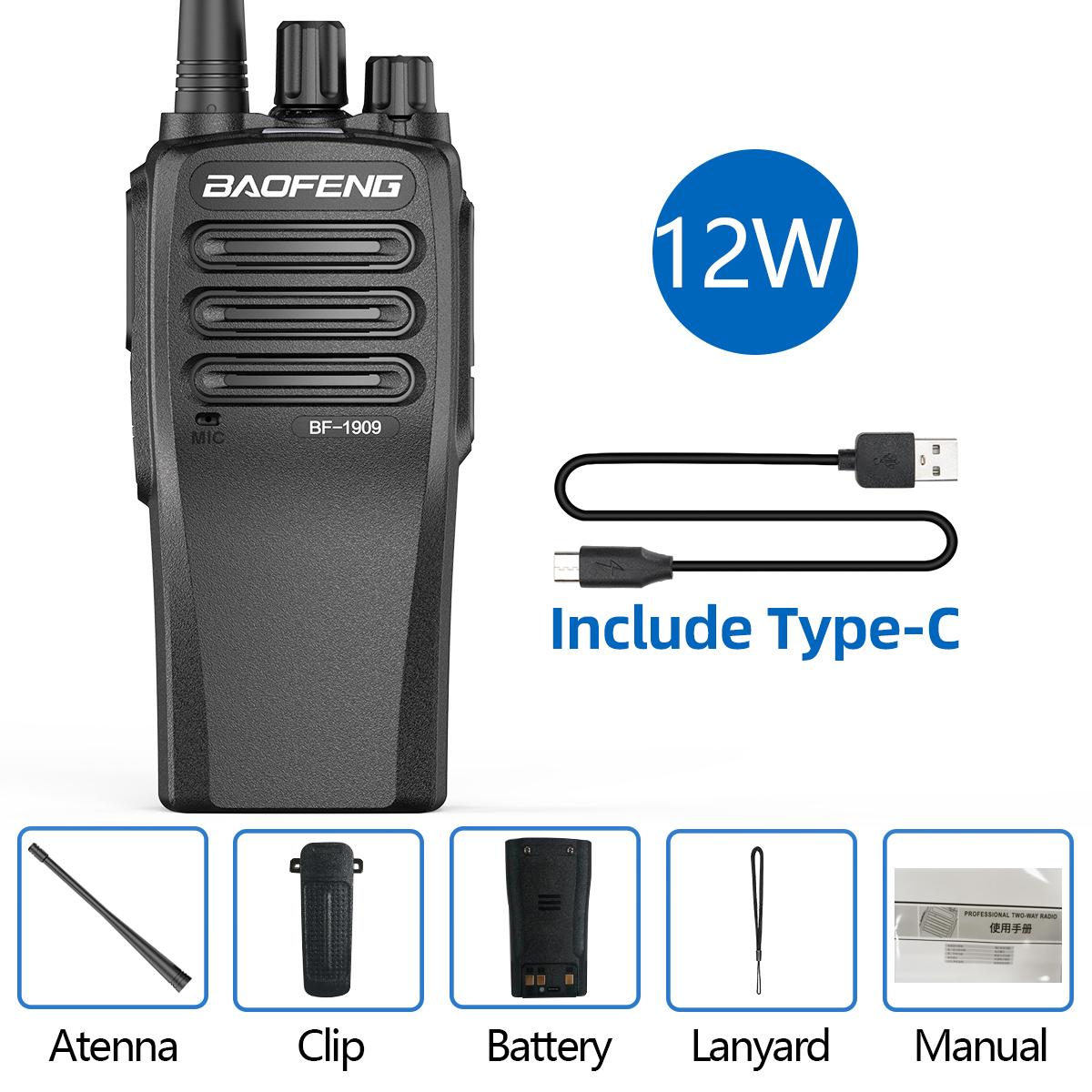 BaoFeng BF 1909 12W Krachtige Walkie Talkie Lange Afstand Tweeweg Radio Type C Opladen Zender Upgrade BF 888S UV 5R UV 82 EURO
