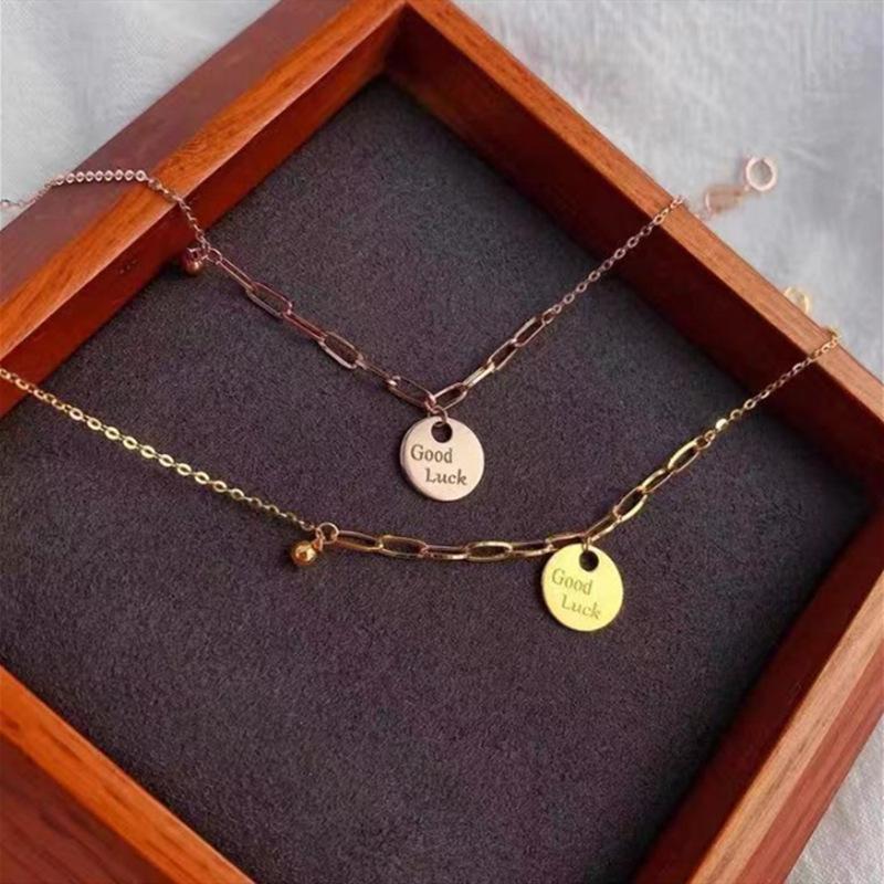 18k Gold Good Luck Bracelet Au750 Lucky Round Card Color Gold Simple Rose Gold Women's Bracelet