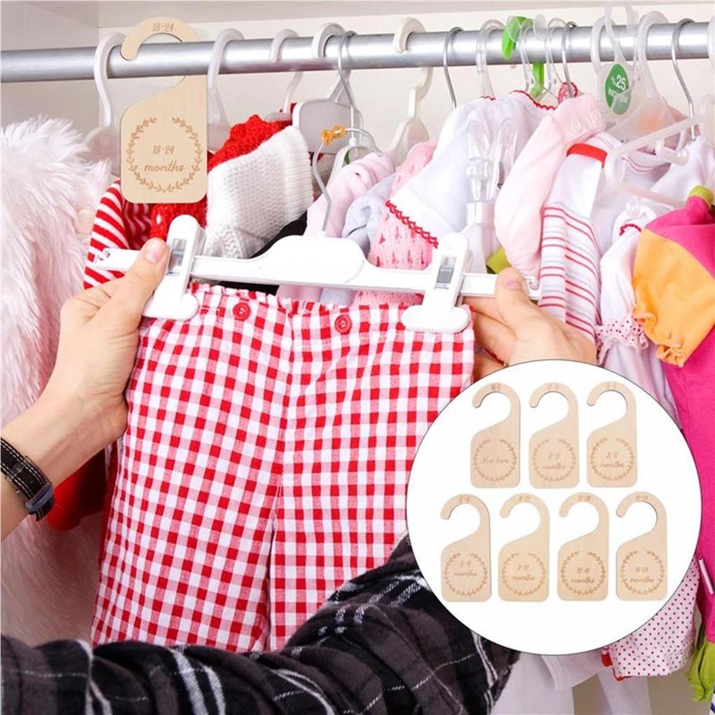 7Pcs Baby Wardrobe Labels Wood Smooth Newborn DIY Clothes Organizers Infants Clothing Hooks Nursery Household Bedroom