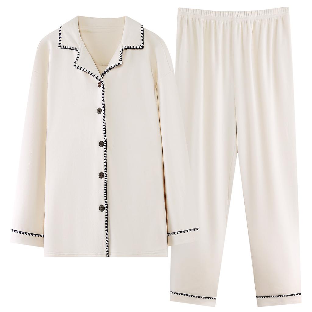 Island Fleece Pajamas Women'S Autumn And Winter Winter Thin Fleece Cardigan Long-Sleeved Lapel Coral Fleece Warm Loungewear Set