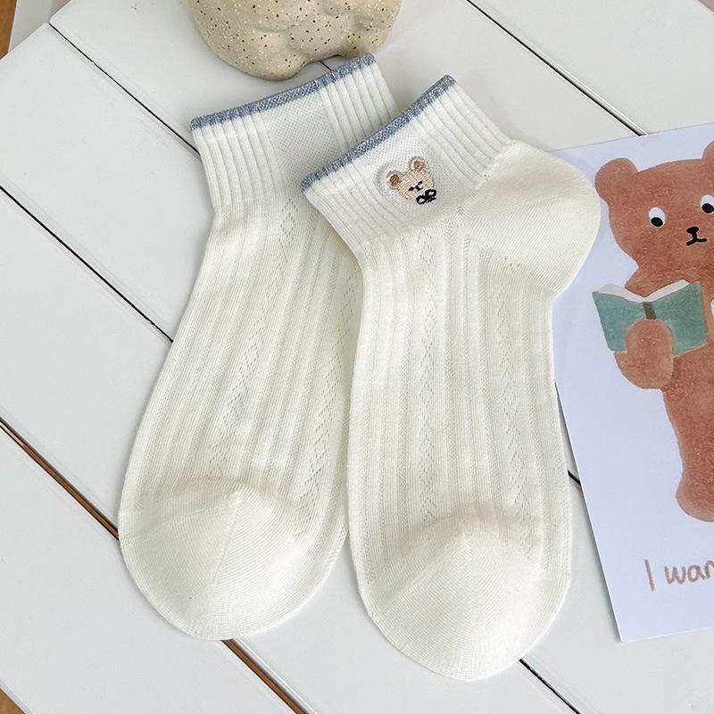 Cute White Socks - Summer Lightweight Cotton Low-top Sports Mesh Breathable and Sweat-absorbent Cartoon Design