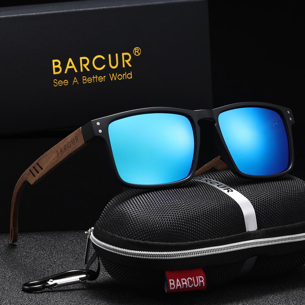 BARCUR Occhiali da Sole Polarizzati Quadrati in Legno Fatti a Mano per Uomo Donna Vintage Occhiali da Sole Scelta Regalo Perfetta con Confezione Completa
