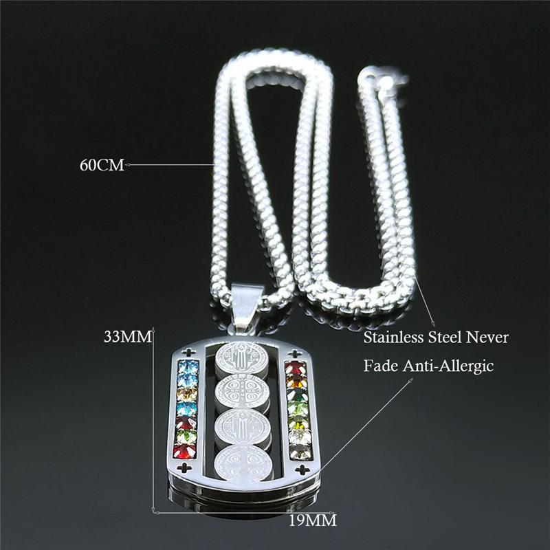 Stainless Steel Mix Color Crystal Saint Benedict Pendant Necklace Color Christian Necklaces Jewelry San Benito N6571SR