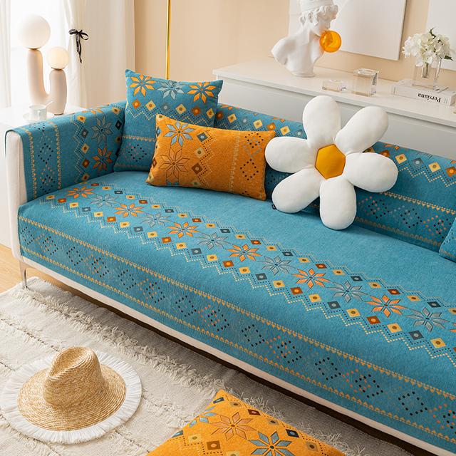 Bohemia Sofa Cushion Chenille Non -Slip Cushion Living Room Sofa Cover Towel All Season Dust -Proof Sofa Seat Cover Furniture Case