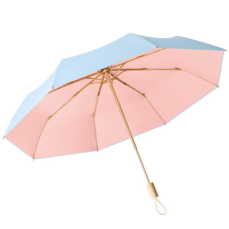 Cheap Gold Frame Custom Logo Umbrellas Small UV Wooden Handle Umbrella Sun Rain Three Fold Manual Umbrella for Girls