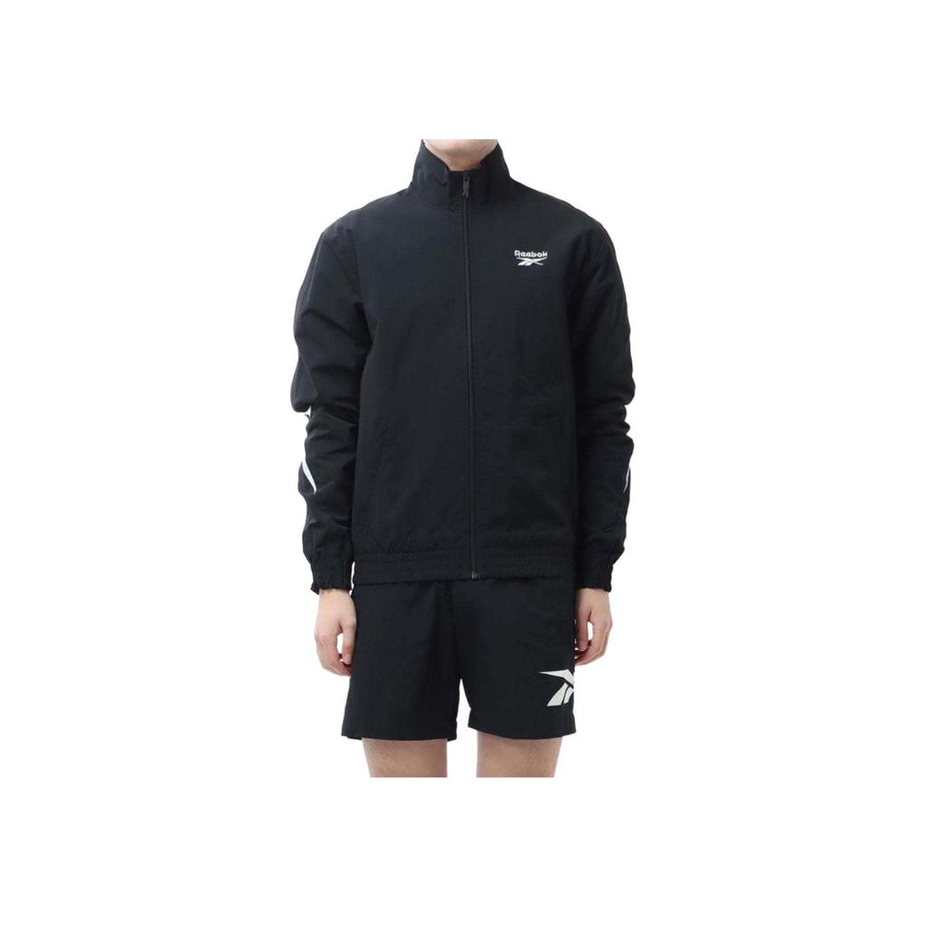 Reebok High Street American Brand Logo Letter Splicing Color Block Casual Woven Retro Stand Collar Jacket Unisex Jacket Black 24SRM101UGH0