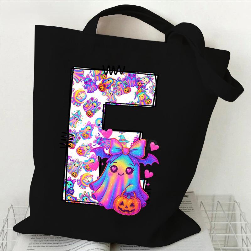 Halloween Alphabet Canvas Bag Going Out Portable Handbag Women's Large Capacity Casual Shoulder Crossbody Bag