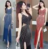 High Split Legs Show Figure Hepburn Celebrity Dress European and American Hot Diamonds High Waist Thin Mesh Irregular Skirt Tide