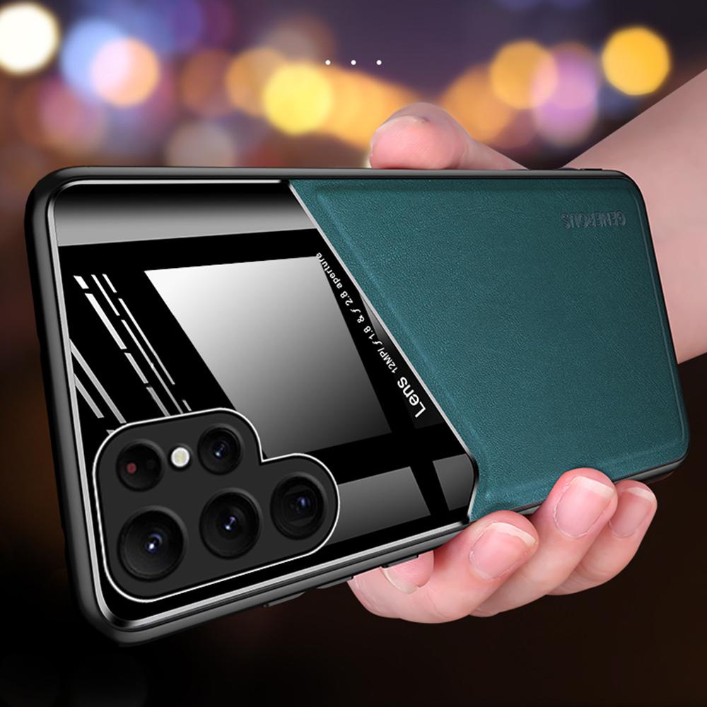 For Samsung Galaxy S24 Ultra Case Magnetic Car Mount Back Guard PU+TPU+PC Cover