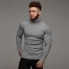 Muscleguys Autumn Ribbed Knit Roll Neck Jumper Mens Running T-shirts Thin Knitted Sports Sweaters Strip Slim Gym Fitness Pullover T Shirts